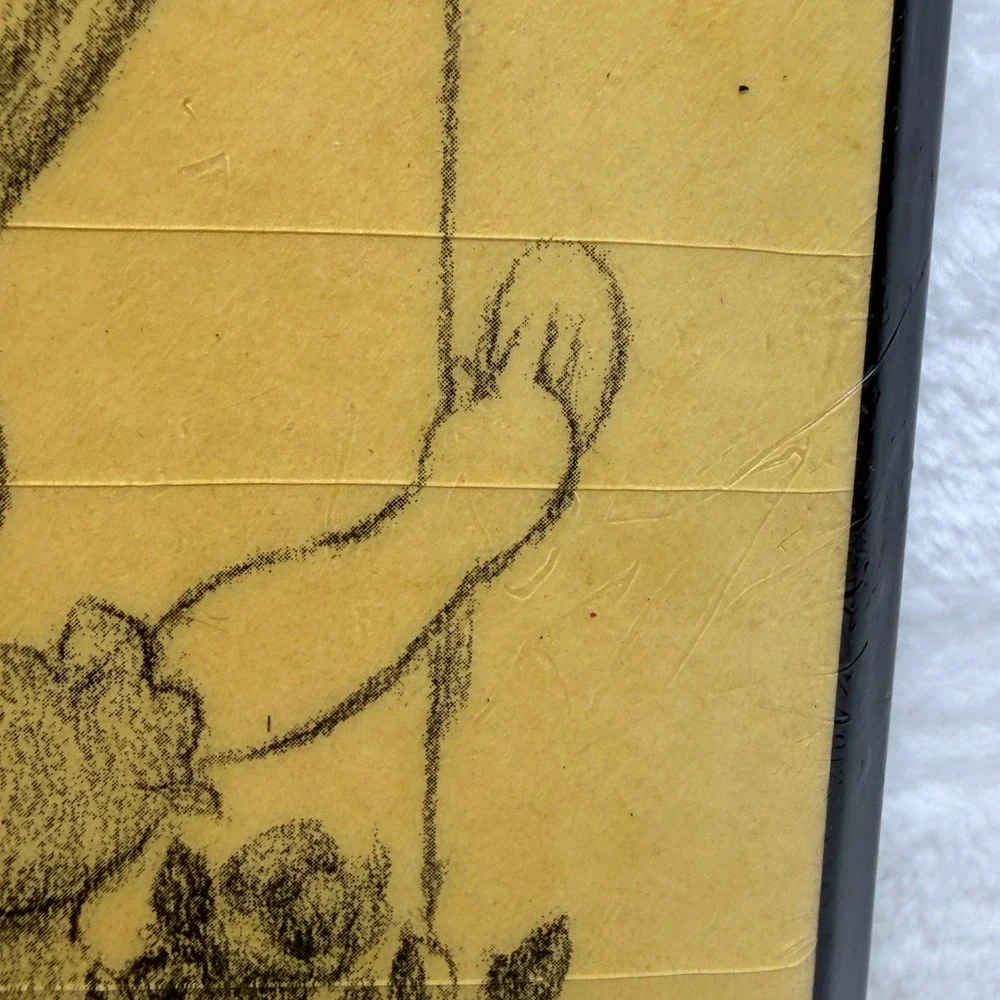 Vintage 1972 Ann Adams Wood Plaque Decoupage Girl in Sun‎ Hat Sketch Wall Art